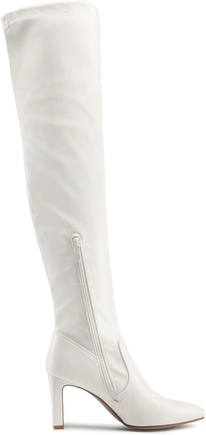 DREAM PAIRS Women's Over The Knee Stretch Thigh High Boots Chunky High Heels Pointed Toe Long Fall Boots