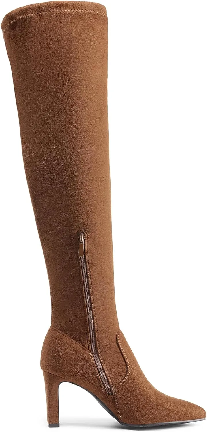 DREAM PAIRS Women's Over The Knee Stretch Thigh High Boots Chunky High Heels Pointed Toe Long Fall Boots