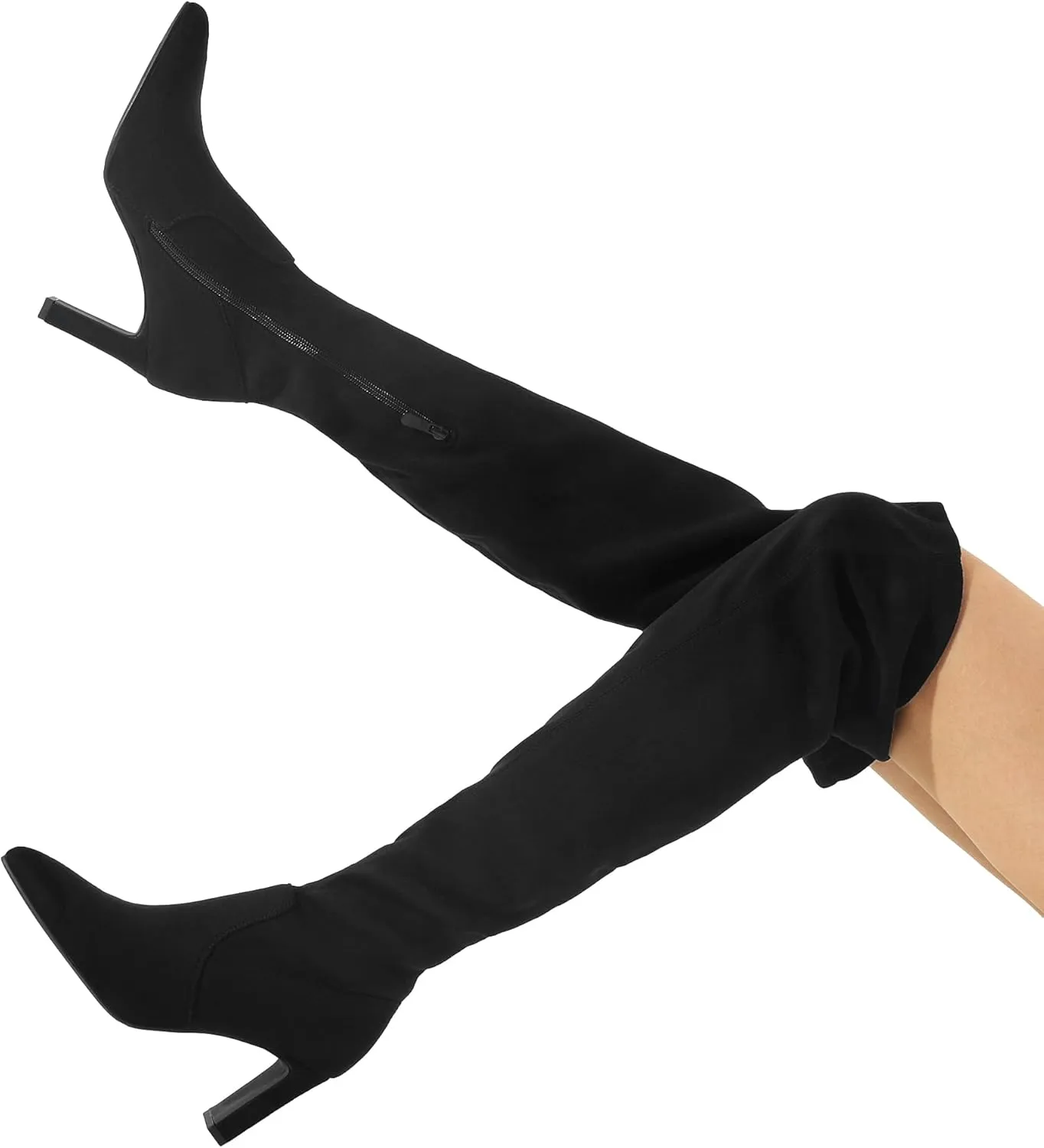 DREAM PAIRS Women's Over The Knee Stretch Thigh High Boots Chunky High Heels Pointed Toe Long Fall Boots