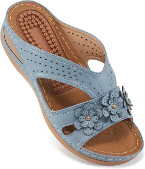 Ecetana Womens Sandals Dressy Summer Comfortable Slides with Flowers Casual Non Slip Platform Lightweight Wedge Shoes