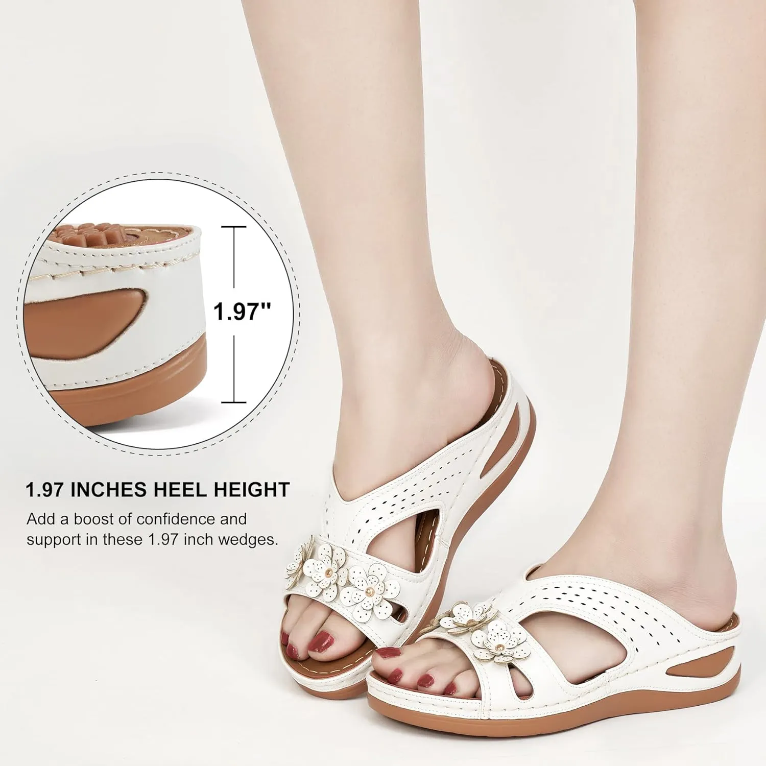 Ecetana Womens Sandals Dressy Summer Comfortable Slides with Flowers Casual Non Slip Platform Lightweight Wedge Shoes