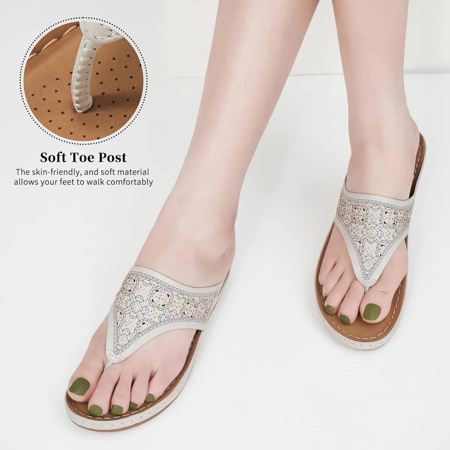 Ecetana Womens Sandals Dressy Wedge: Comfortable Summer Flip Flops Non Slip Rhinestone Platform Shoes Ladies Casual Beach Sandals for Women