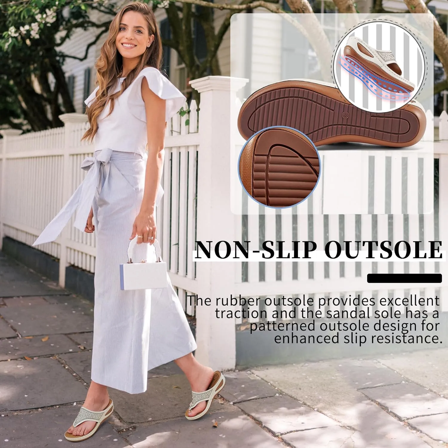 Ecetana Womens Sandals Dressy Wedge: Comfortable Summer Flip Flops Non Slip Rhinestone Platform Shoes Ladies Casual Beach Sandals for Women