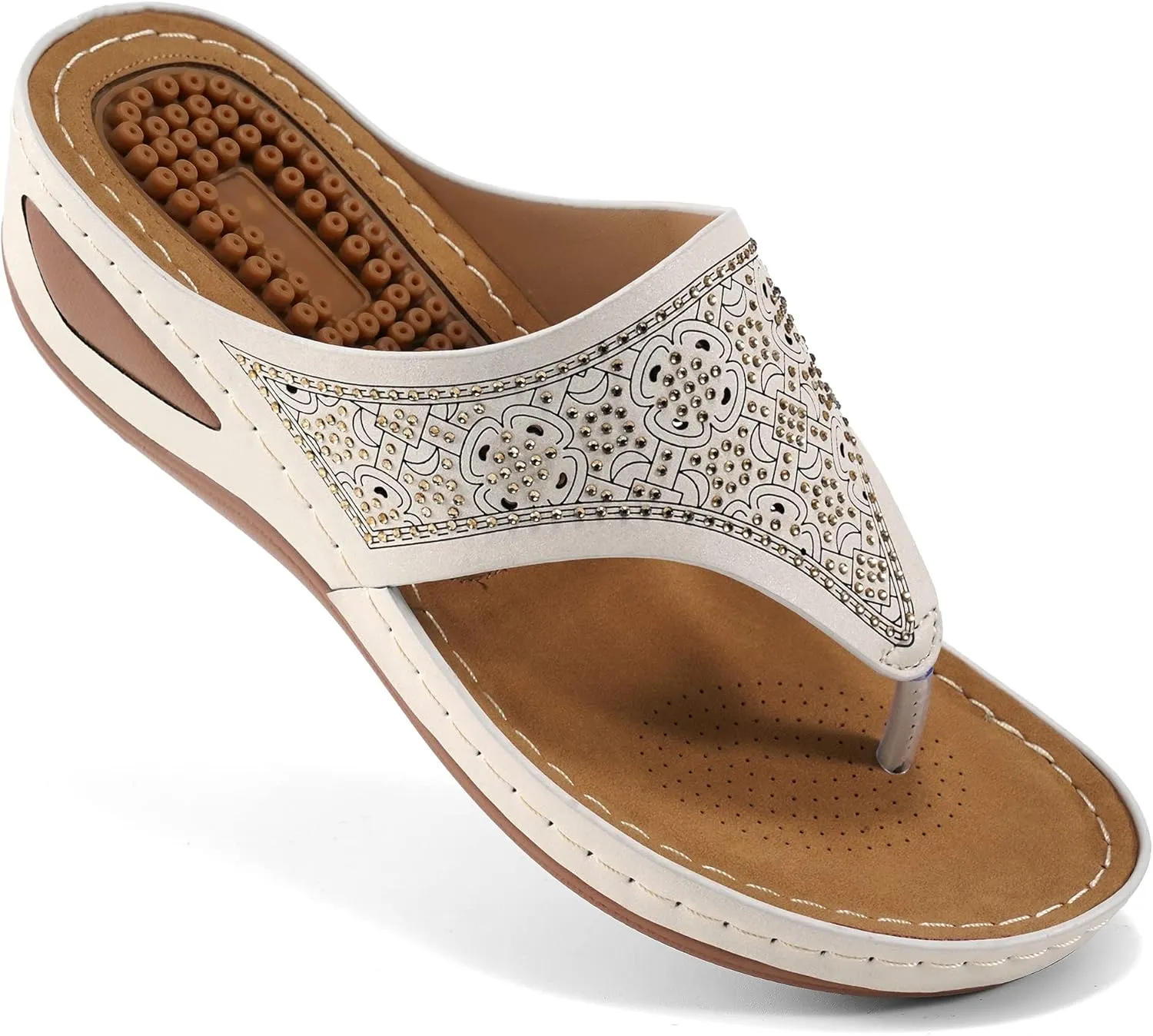 Ecetana Womens Sandals Dressy Wedge: Comfortable Summer Flip Flops Non Slip Rhinestone Platform Shoes Ladies Casual Beach Sandals for Women