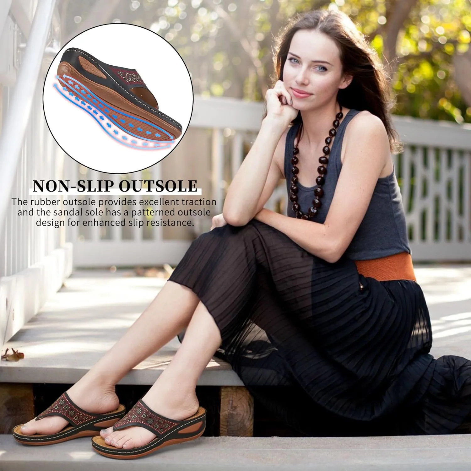 Ecetana Womens Sandals Dressy Wedge: Comfortable Summer Flip Flops Non Slip Rhinestone Platform Shoes Ladies Casual Beach Sandals for Women