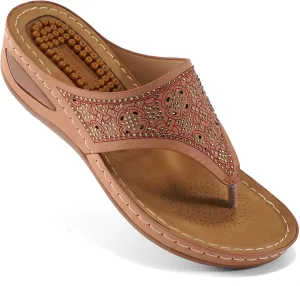 Ecetana Womens Sandals Dressy Wedge: Comfortable Summer Flip Flops Non Slip Rhinestone Platform Shoes Ladies Casual Beach Sandals for Women