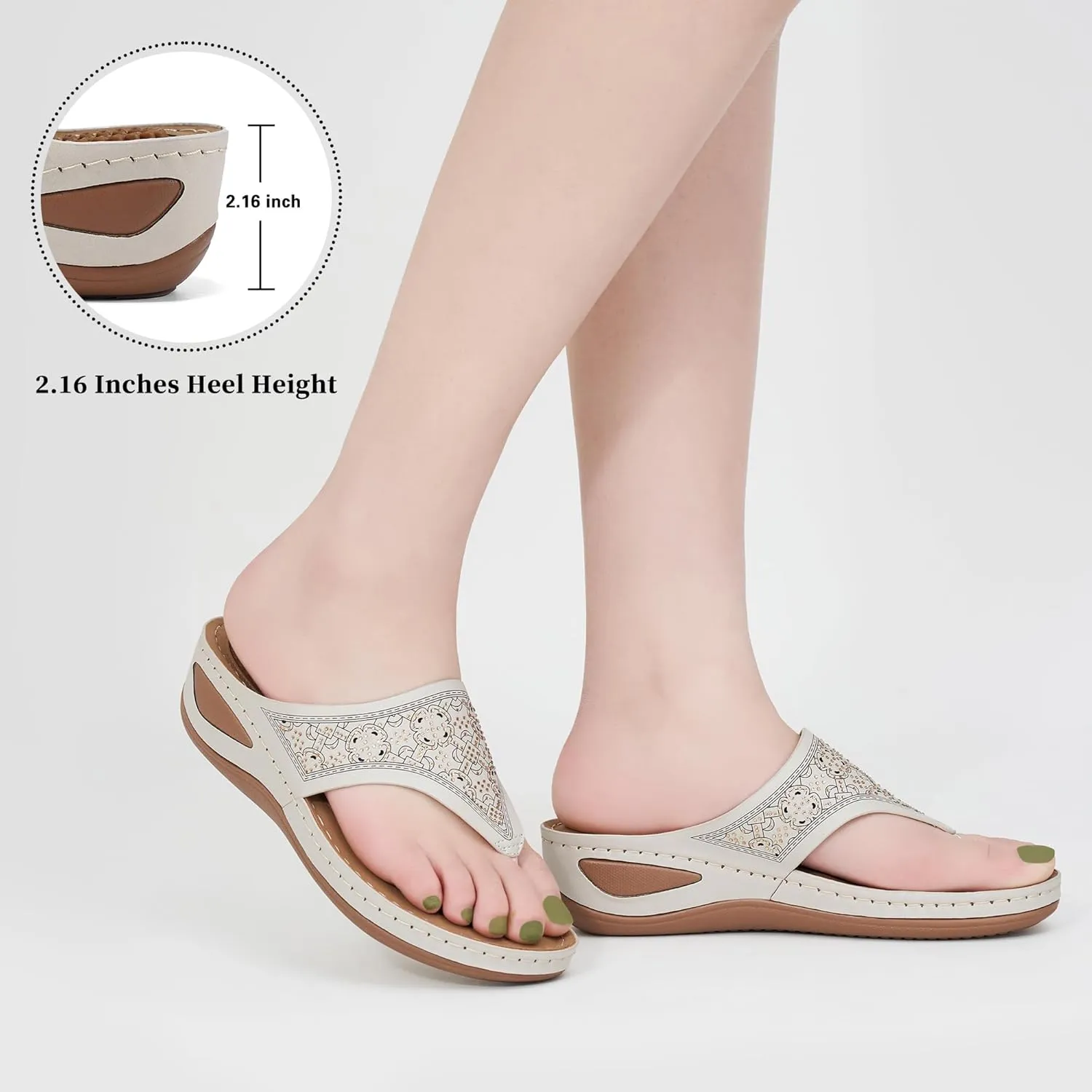 Ecetana Womens Sandals Dressy Wedge: Comfortable Summer Flip Flops Non Slip Rhinestone Platform Shoes Ladies Casual Beach Sandals for Women
