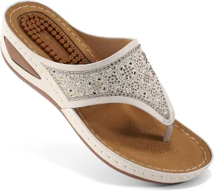 Ecetana Womens Sandals Dressy Wedge: Comfortable Summer Flip Flops Non Slip Rhinestone Platform Shoes Ladies Casual Beach Sandals for Women