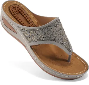 Ecetana Womens Sandals Dressy Wedge: Comfortable Summer Flip Flops Non Slip Rhinestone Platform Shoes Ladies Casual Beach Sandals for Women