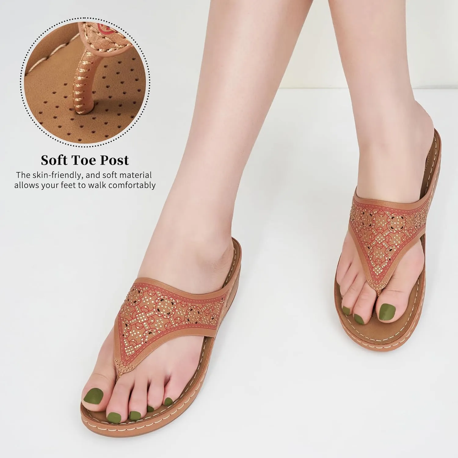 Ecetana Womens Sandals Dressy Wedge: Comfortable Summer Flip Flops Non Slip Rhinestone Platform Shoes Ladies Casual Beach Sandals for Women