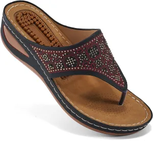 Ecetana Womens Sandals Dressy Wedge: Comfortable Summer Flip Flops Non Slip Rhinestone Platform Shoes Ladies Casual Beach Sandals for Women