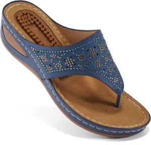 Ecetana Womens Sandals Dressy Wedge: Comfortable Summer Flip Flops Non Slip Rhinestone Platform Shoes Ladies Casual Beach Sandals for Women