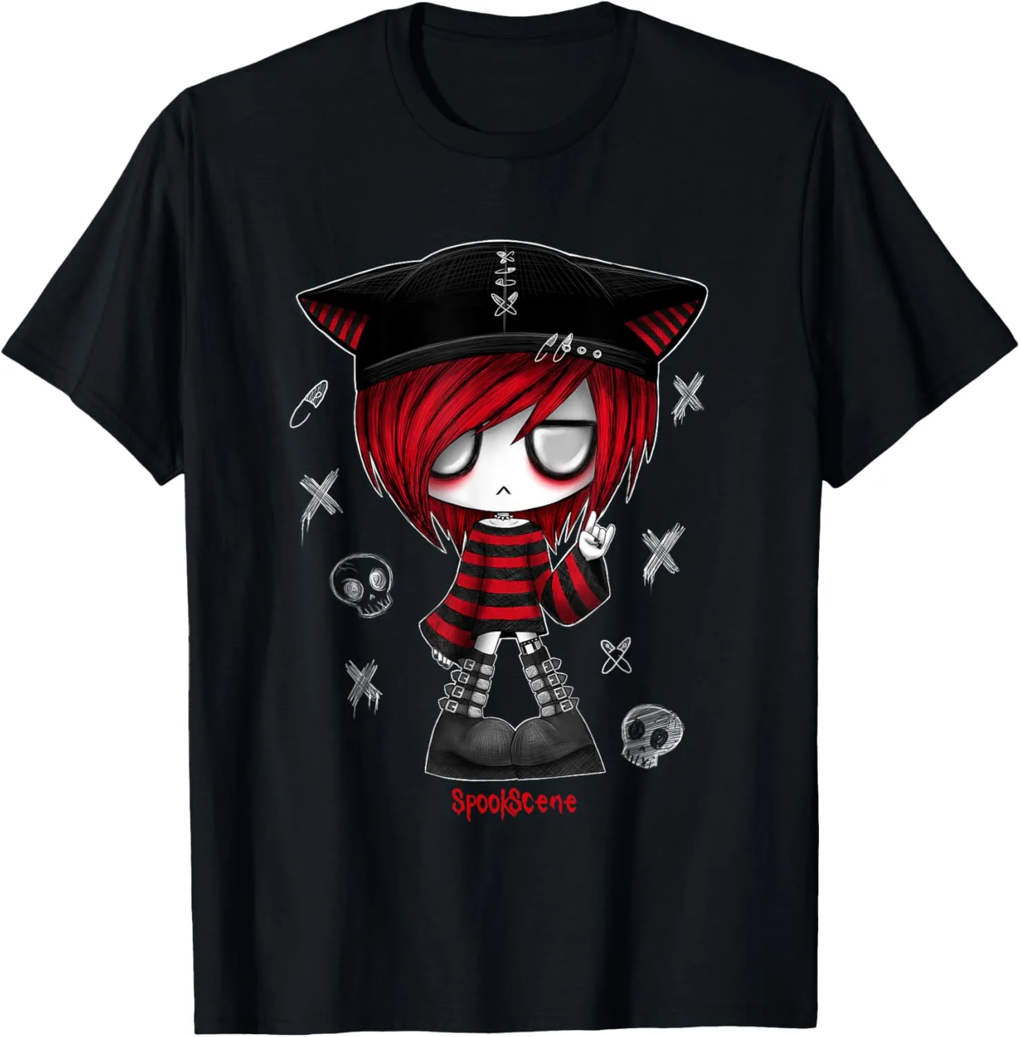 Edgy Kitty Hat Scene Kid Emo Alt Goth Red T-Shirt