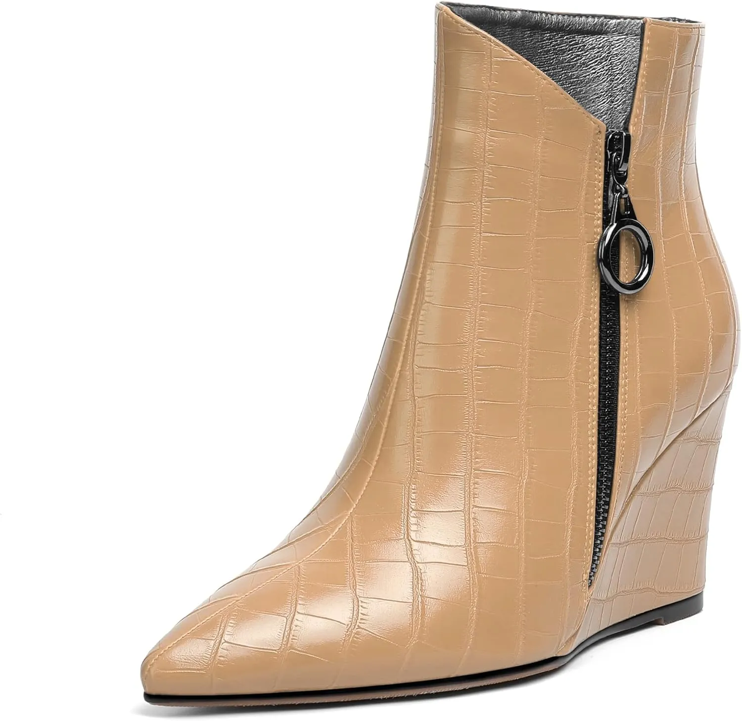 Eldof Wedge Heel Ankle Boots for Women with Zip Closure Pointed Toe Wedge Booties Party Dress Fashion Short Booties 3.5 Inch