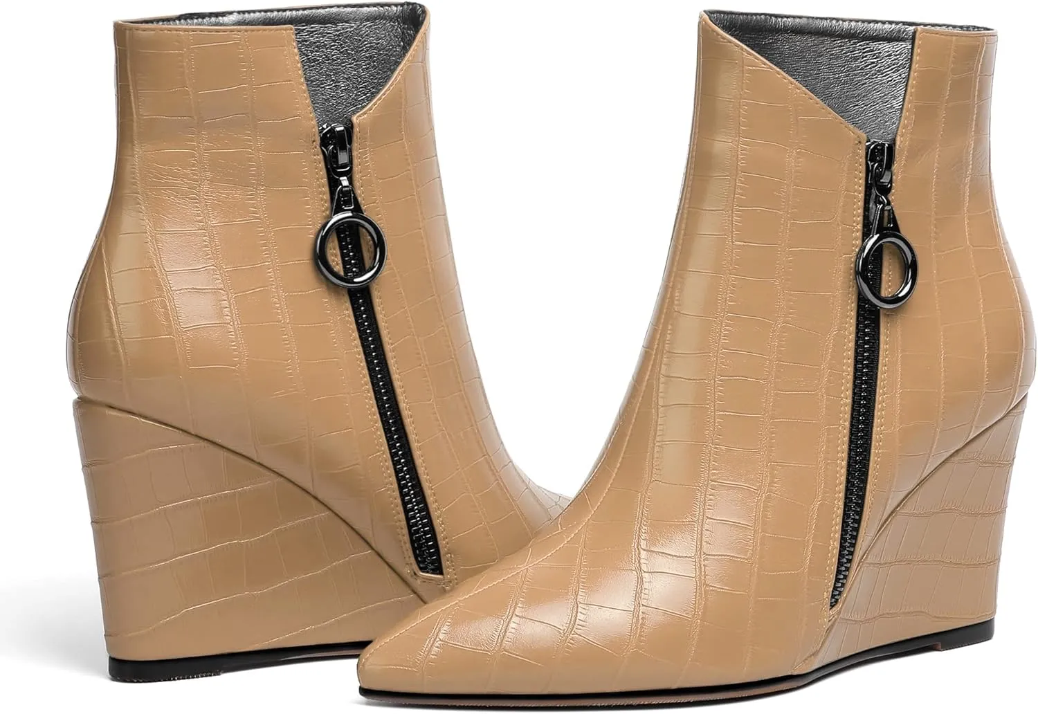 Eldof Wedge Heel Ankle Boots for Women with Zip Closure Pointed Toe Wedge Booties Party Dress Fashion Short Booties 3.5 Inch