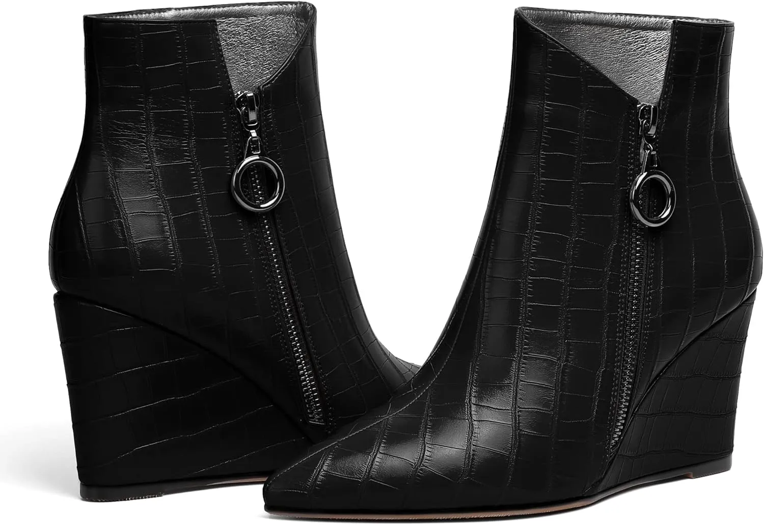 Eldof Wedge Heel Ankle Boots for Women with Zip Closure Pointed Toe Wedge Booties Party Dress Fashion Short Booties 3.5 Inch