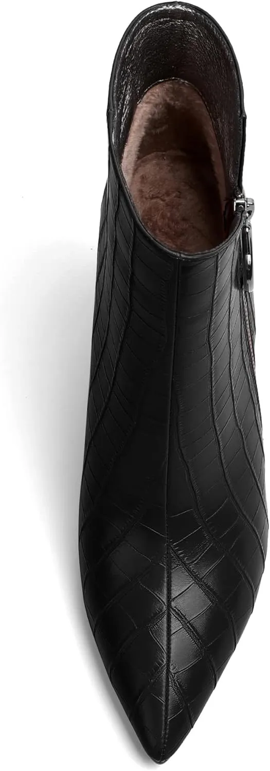 Eldof Wedge Heel Ankle Boots for Women with Zip Closure Pointed Toe Wedge Booties Party Dress Fashion Short Booties 3.5 Inch