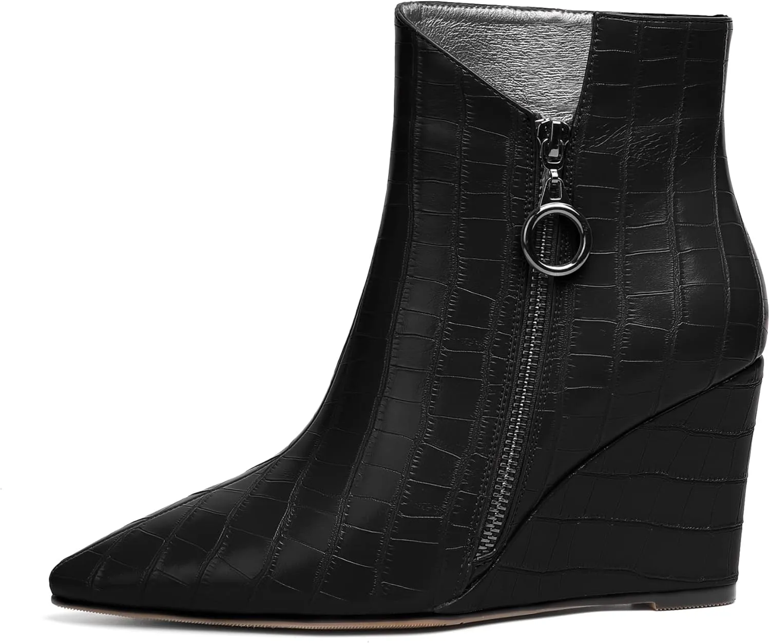 Eldof Wedge Heel Ankle Boots for Women with Zip Closure Pointed Toe Wedge Booties Party Dress Fashion Short Booties 3.5 Inch