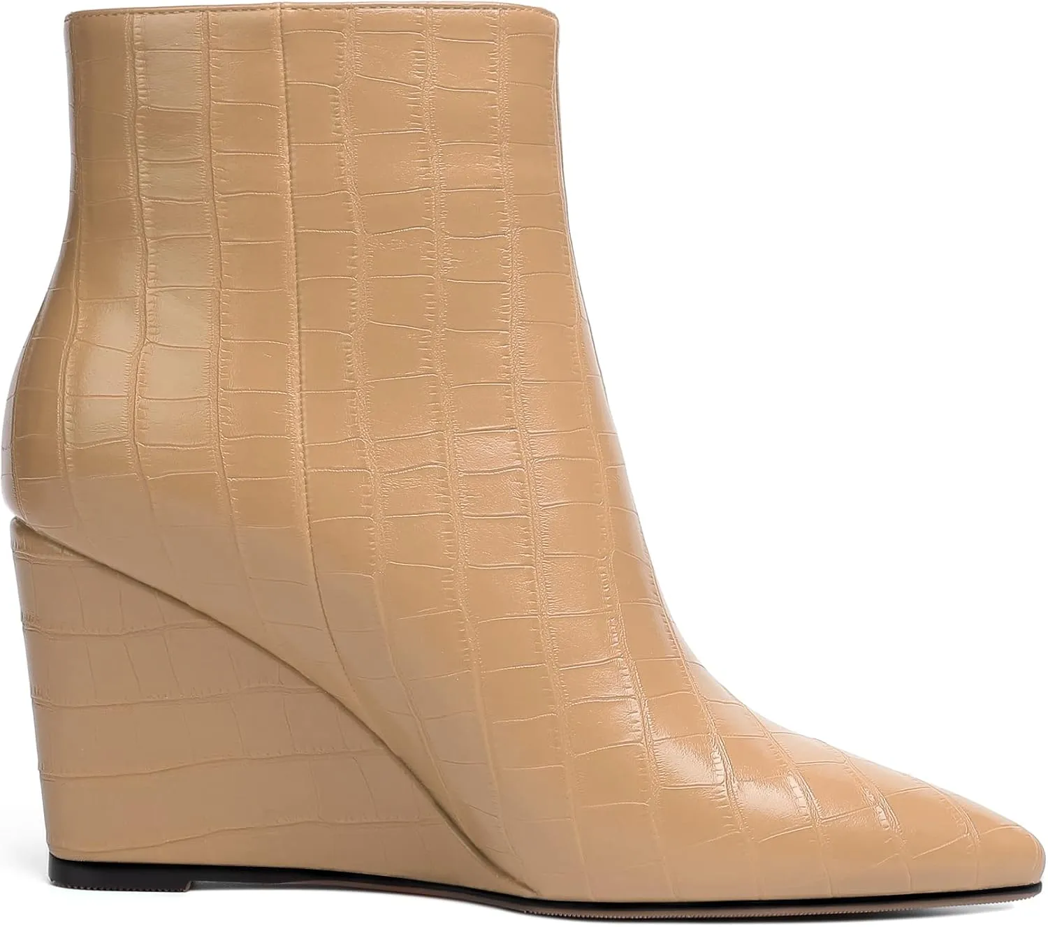 Eldof Wedge Heel Ankle Boots for Women with Zip Closure Pointed Toe Wedge Booties Party Dress Fashion Short Booties 3.5 Inch