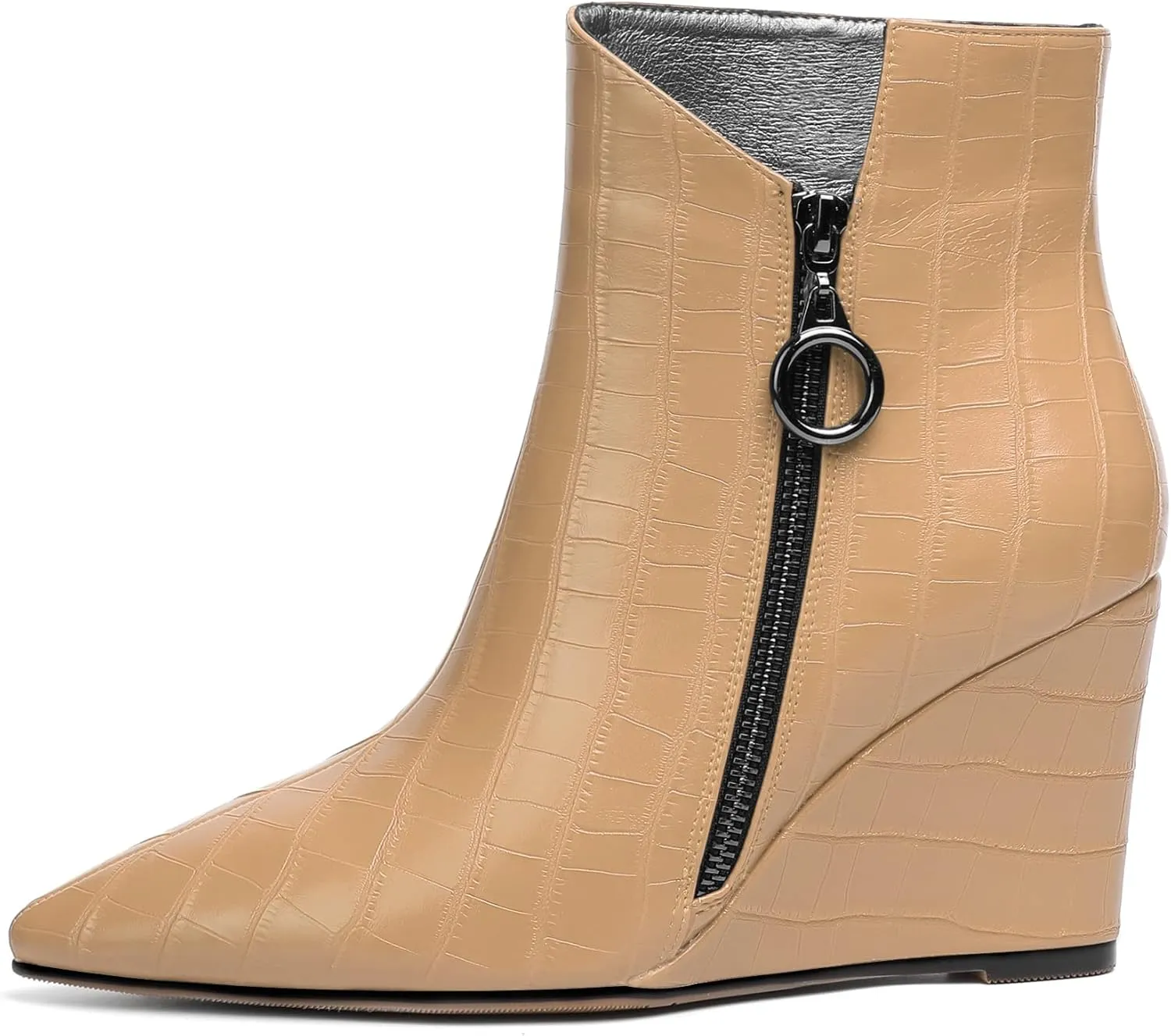 Eldof Wedge Heel Ankle Boots for Women with Zip Closure Pointed Toe Wedge Booties Party Dress Fashion Short Booties 3.5 Inch