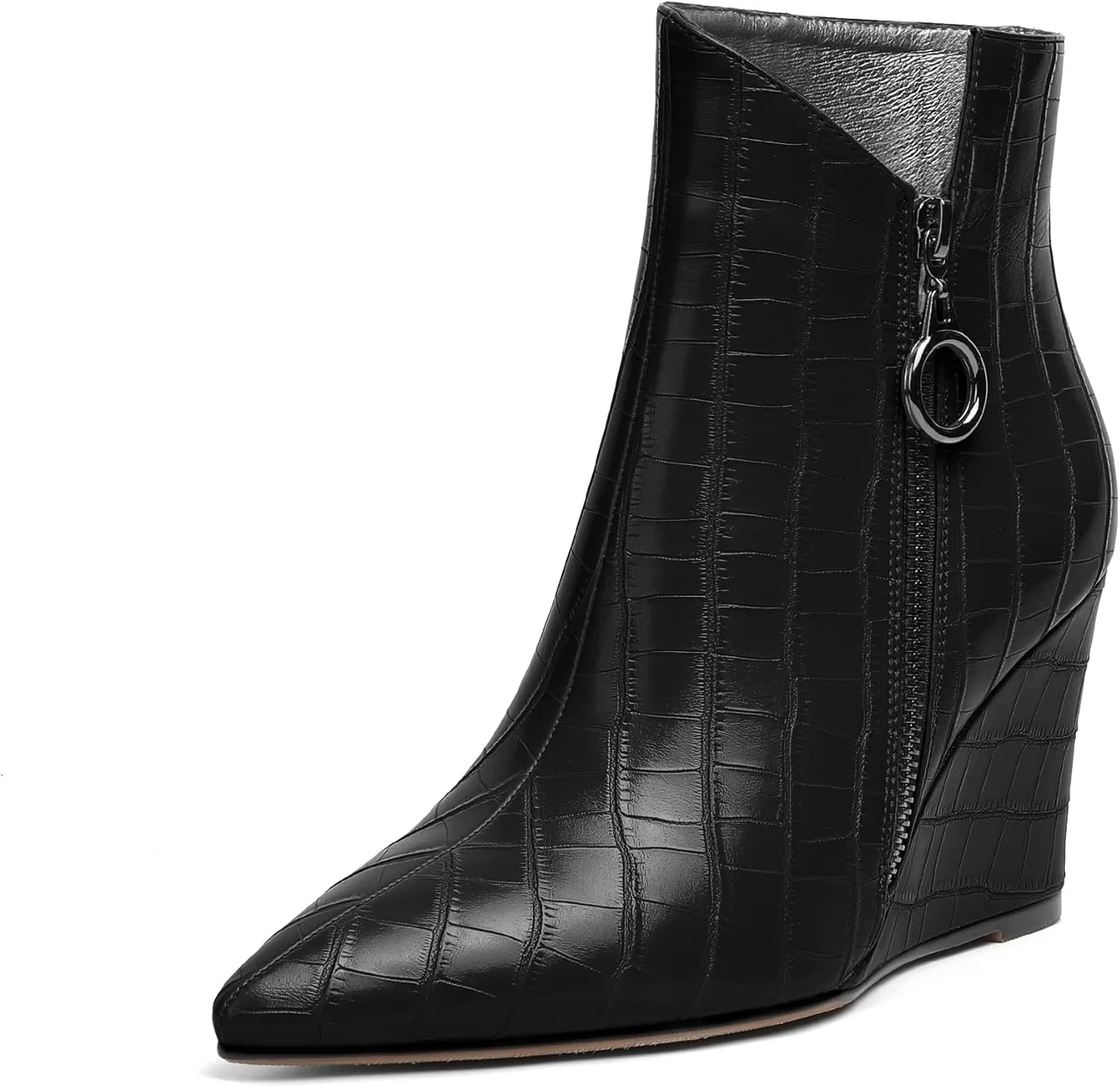 Eldof Wedge Heel Ankle Boots for Women with Zip Closure Pointed Toe Wedge Booties Party Dress Fashion Short Booties 3.5 Inch