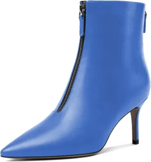 Eldof Women’s Kitten Heel Ankle Boots Pointed Toe Low Heel Booties with Zip Closure 2.55 Inch Party Dress Fashion Short Booties