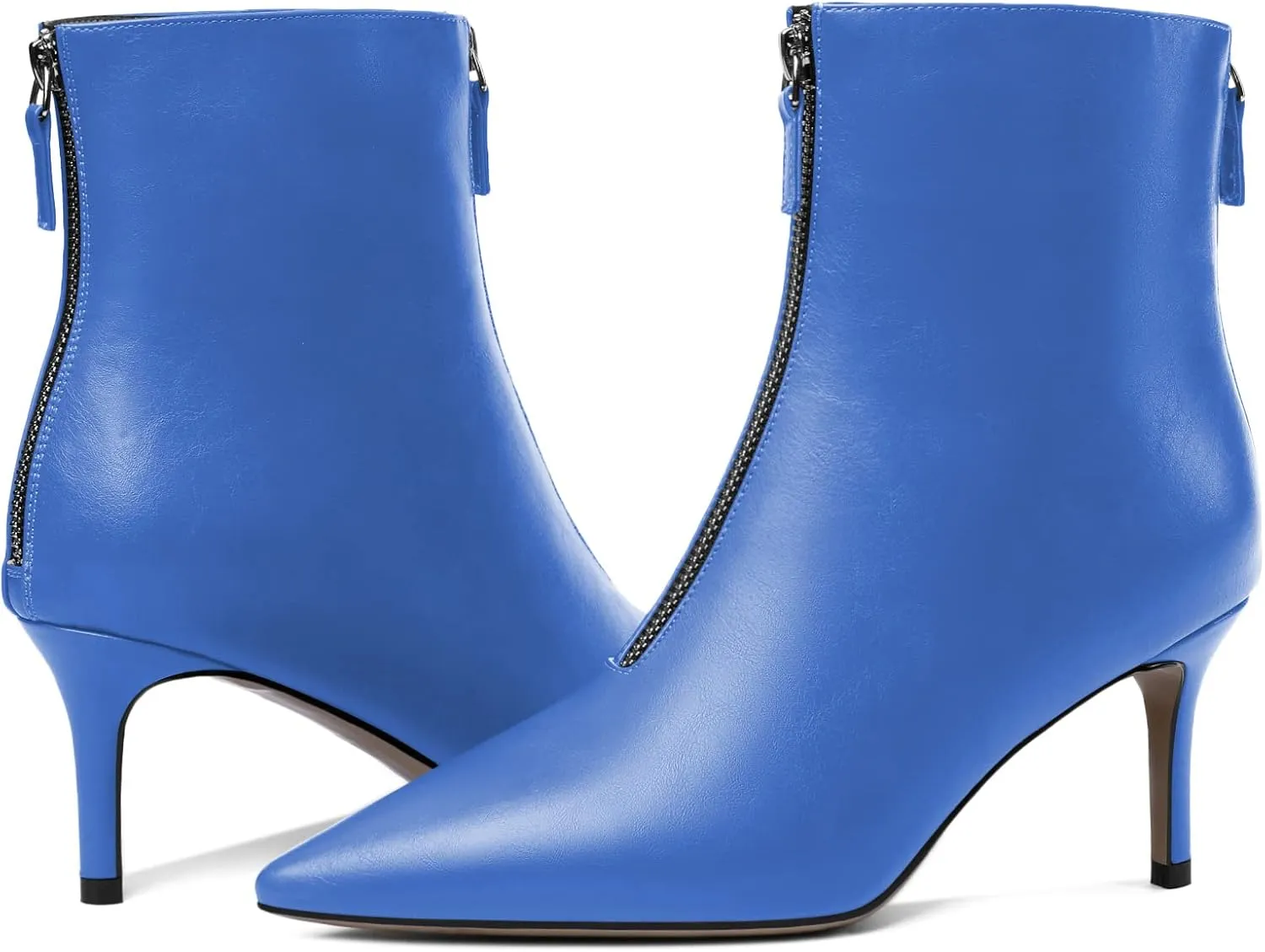 Eldof Women’s Kitten Heel Ankle Boots Pointed Toe Low Heel Booties with Zip Closure 2.55 Inch Party Dress Fashion Short Booties