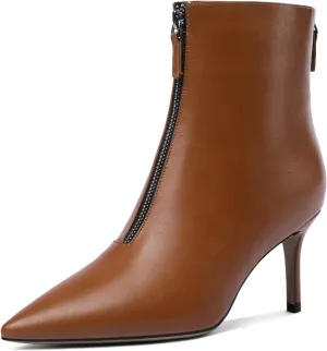 Eldof Women’s Kitten Heel Ankle Boots Pointed Toe Low Heel Booties with Zip Closure 2.55 Inch Party Dress Fashion Short Booties