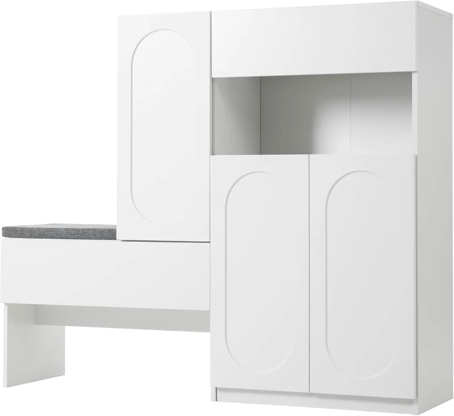Elegant 2-in-1 Shoe Cabinet & Storage Bench, Comfortable Seating, Adjustable Shelves, Modern Design, White