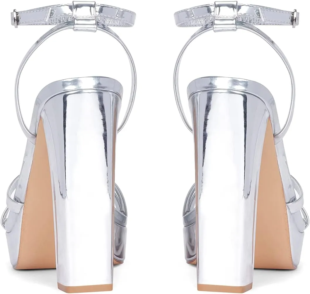 Elisabet Tang Women's Platform Heeled Sandals,5 inch Chunky Heels Platform Ankle Strap Block High Heels Sandals Sexy Open Toe Strappy Sandals Shoes