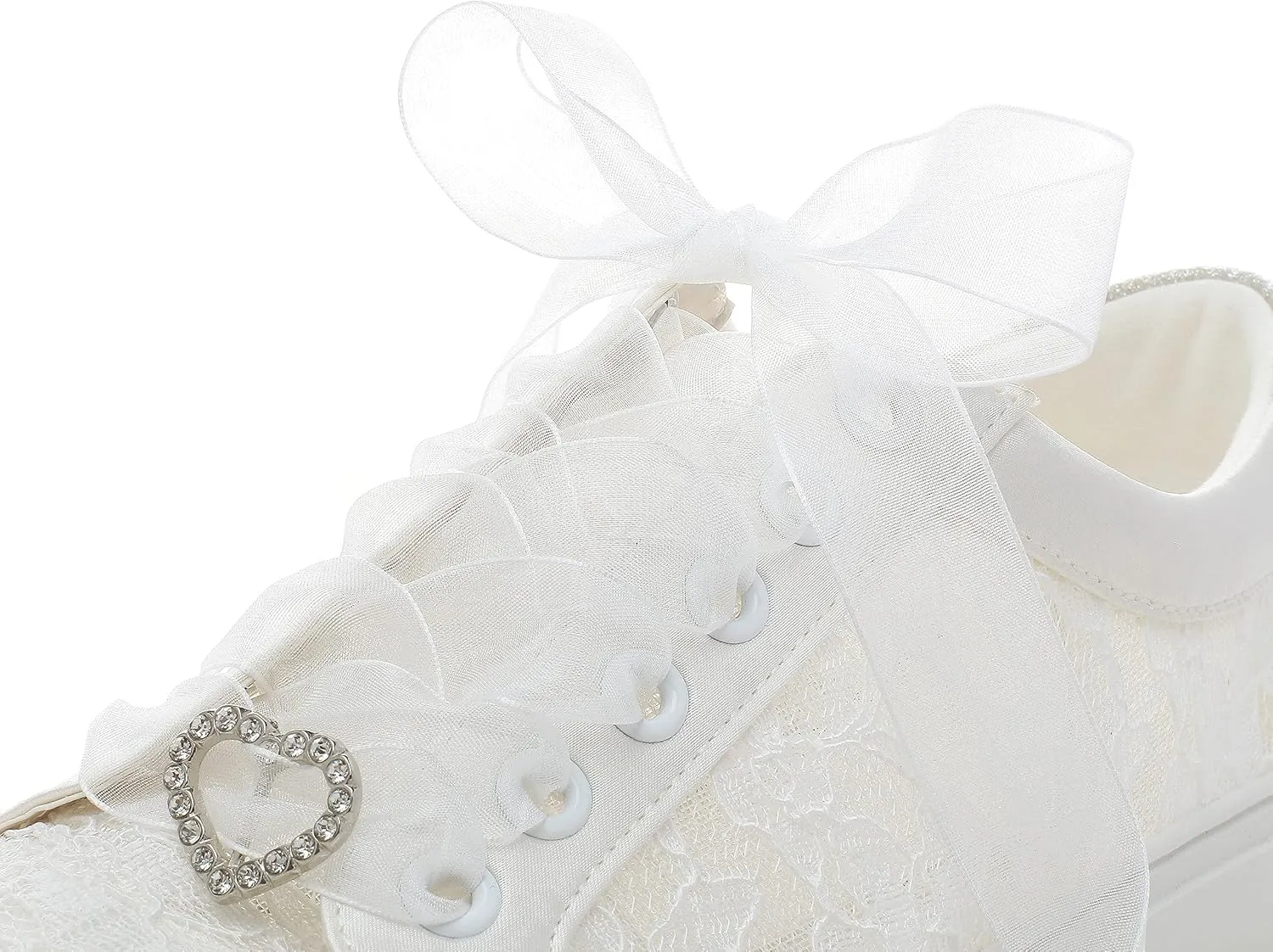 Elivandon 16053 Wedding Shoes Bridal Sneakers Flats Bride Tennis Shoes Flowers Lace Sneakers