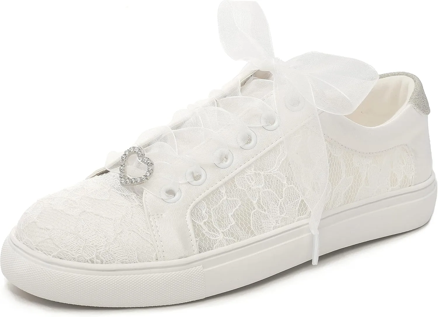 Elivandon 16053 Wedding Shoes Bridal Sneakers Flats Bride Tennis Shoes Flowers Lace Sneakers