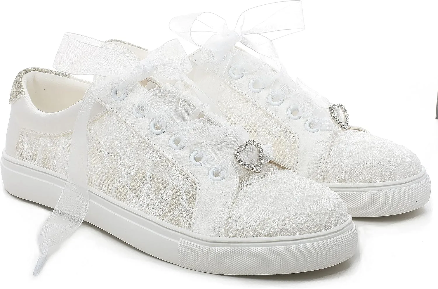 Elivandon 16053 Wedding Shoes Bridal Sneakers Flats Bride Tennis Shoes Flowers Lace Sneakers