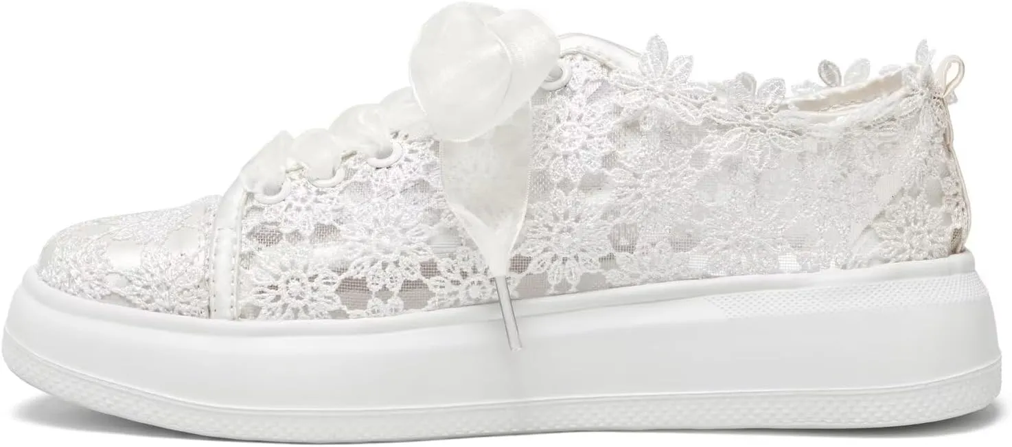 Emily Bridal 115-11 Women's Wedding Sneakers Flats Tennis Shoes Flower Lace Sneakers