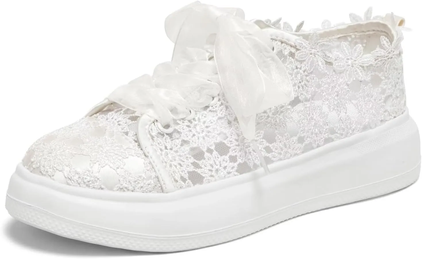Emily Bridal 115-11 Women's Wedding Sneakers Flats Tennis Shoes Flower Lace Sneakers