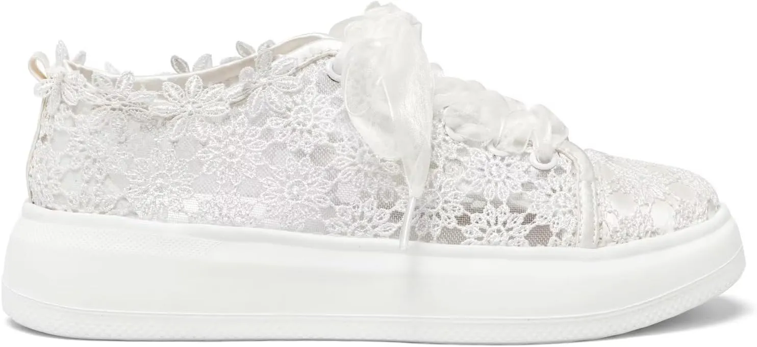 Emily Bridal 115-11 Women's Wedding Sneakers Flats Tennis Shoes Flower Lace Sneakers