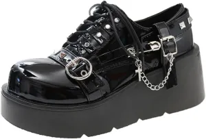 Emo Shoes Rave Boots Y2K Grunge Chunky Chain Decorated Shoes Round Toe for Women Preppy Teen Girls - Non Slip Kawaii Cute Casual Lightweight Running Birthday Gifts Comfortable Walking Back To School