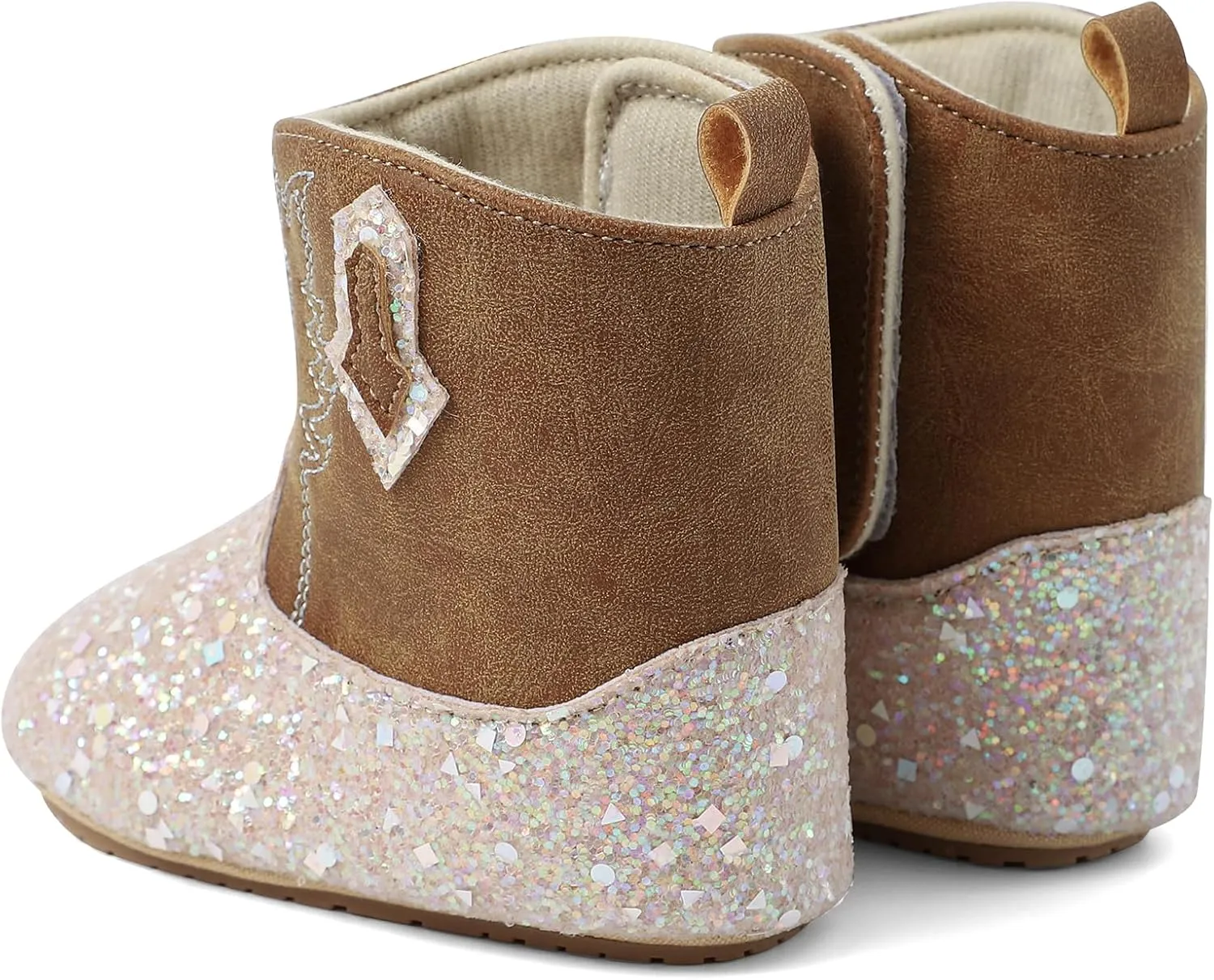 ESTAMICO Baby Girls Embroidery Western Cowgirl Boots Infant Sequin Leather Cowboy Booties Round Toe Ankle High Hook and Loop Shoes