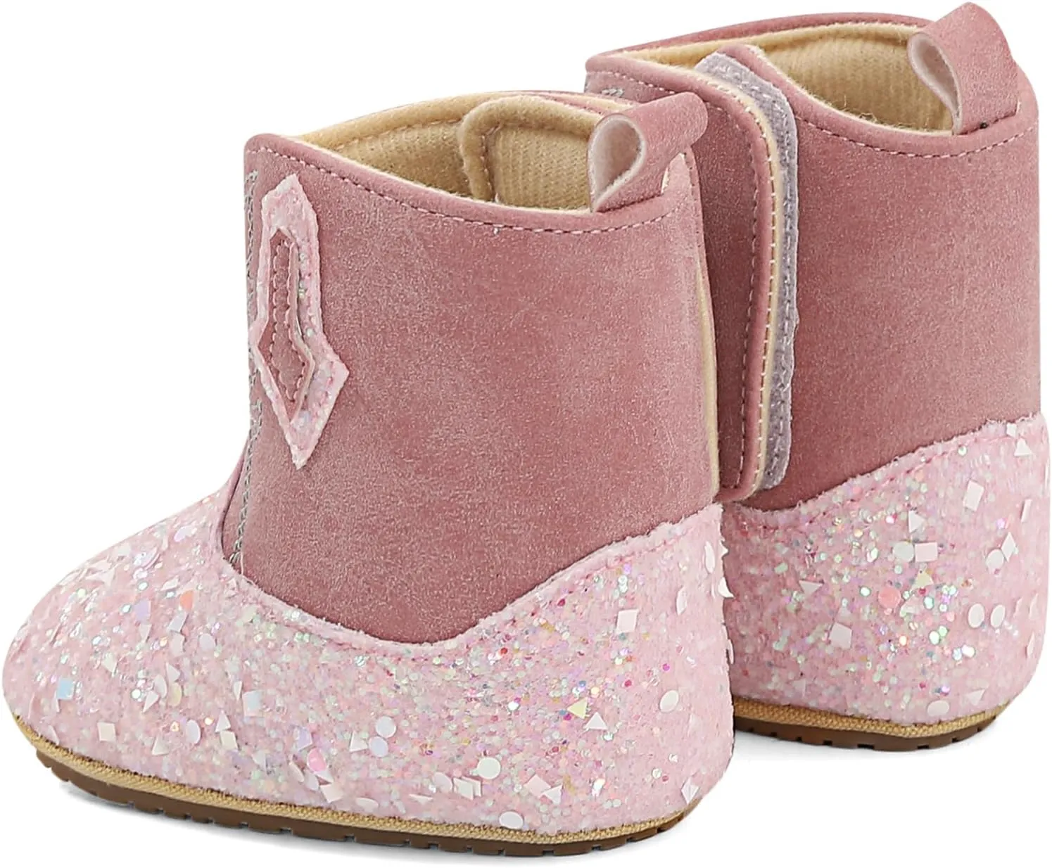 ESTAMICO Baby Girls Embroidery Western Cowgirl Boots Infant Sequin Leather Cowboy Booties Round Toe Ankle High Hook and Loop Shoes