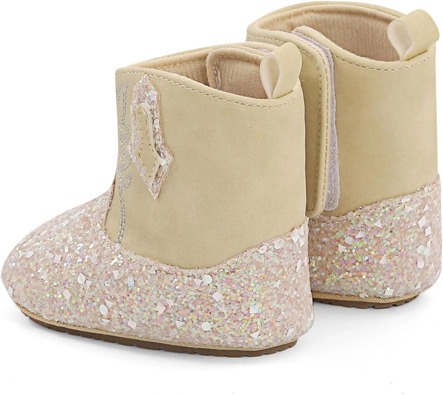 ESTAMICO Baby Girls Embroidery Western Cowgirl Boots Infant Sequin Leather Cowboy Booties Round Toe Ankle High Hook and Loop Shoes