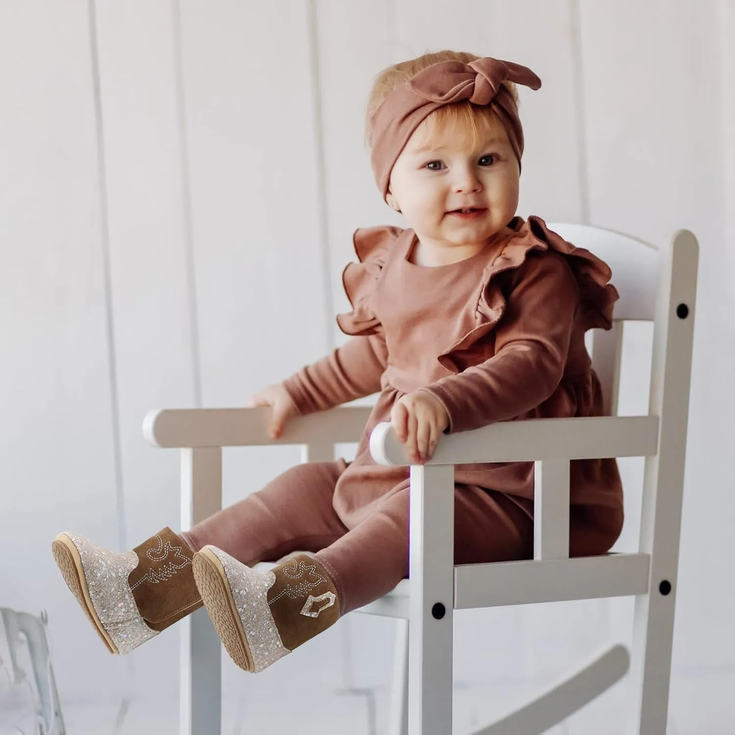 ESTAMICO Baby Girls Embroidery Western Cowgirl Boots Infant Sequin Leather Cowboy Booties Round Toe Ankle High Hook and Loop Shoes
