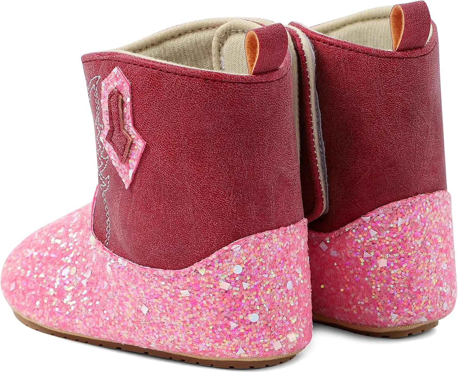 ESTAMICO Baby Girls Embroidery Western Cowgirl Boots Infant Sequin Leather Cowboy Booties Round Toe Ankle High Hook and Loop Shoes