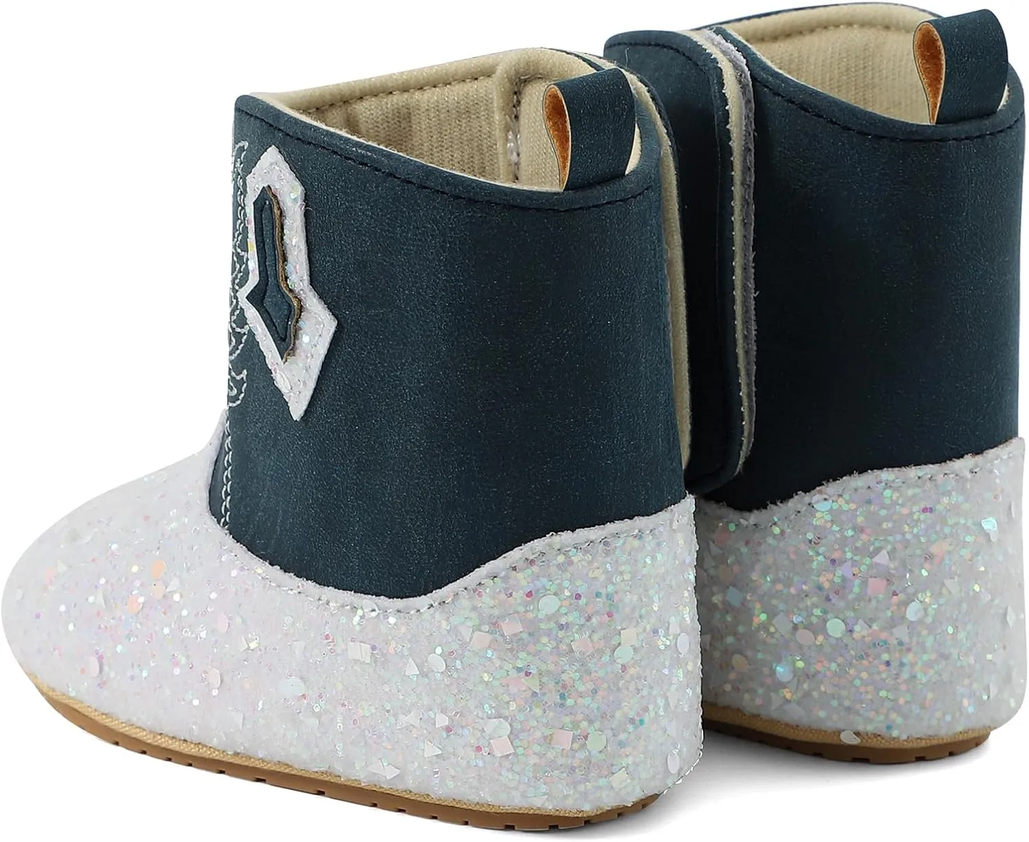 ESTAMICO Baby Girls Embroidery Western Cowgirl Boots Infant Sequin Leather Cowboy Booties Round Toe Ankle High Hook and Loop Shoes