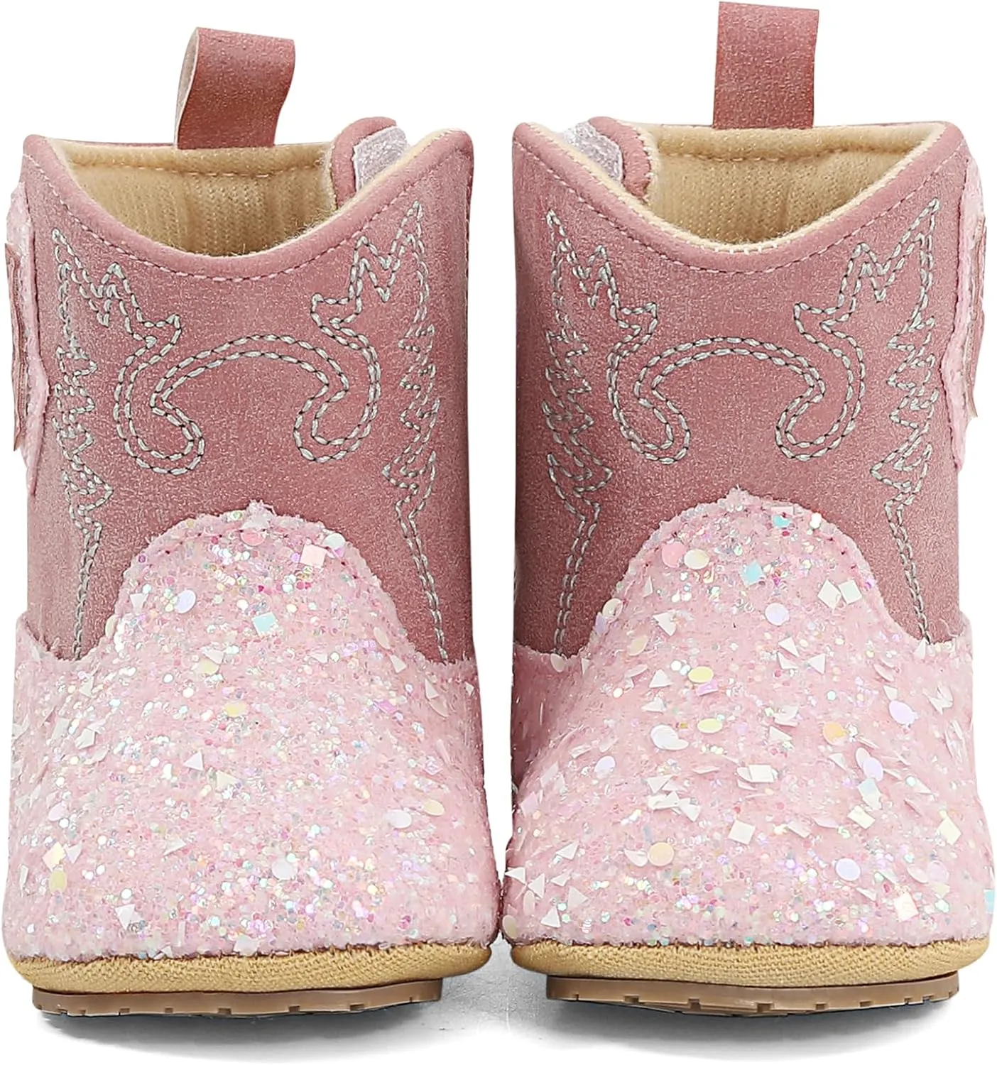 ESTAMICO Baby Girls Embroidery Western Cowgirl Boots Infant Sequin Leather Cowboy Booties Round Toe Ankle High Hook and Loop Shoes