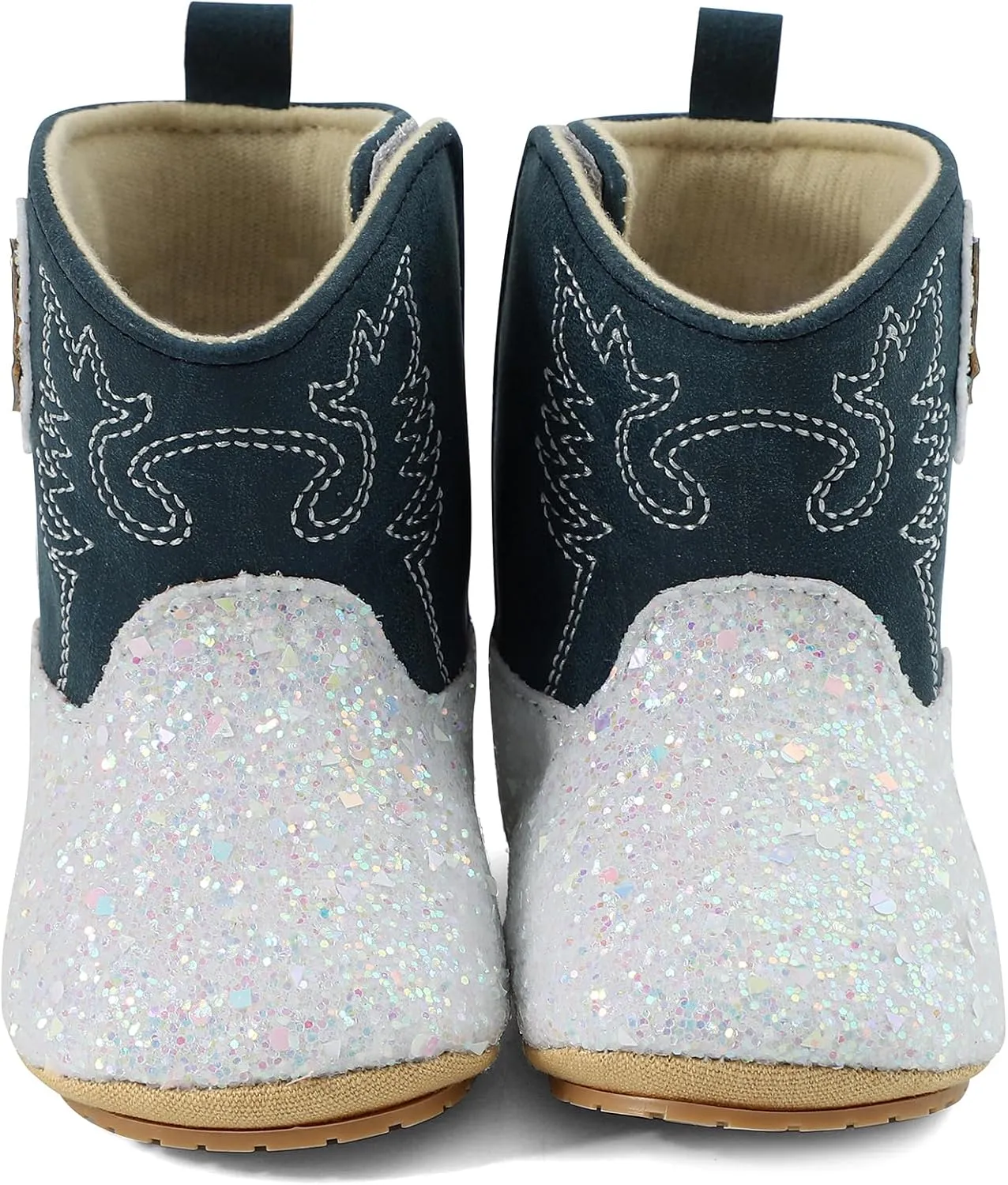 ESTAMICO Baby Girls Embroidery Western Cowgirl Boots Infant Sequin Leather Cowboy Booties Round Toe Ankle High Hook and Loop Shoes