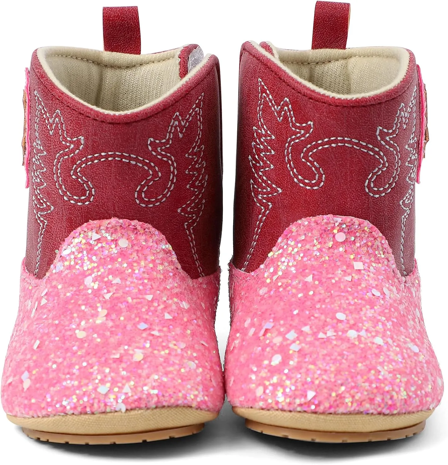 ESTAMICO Baby Girls Embroidery Western Cowgirl Boots Infant Sequin Leather Cowboy Booties Round Toe Ankle High Hook and Loop Shoes