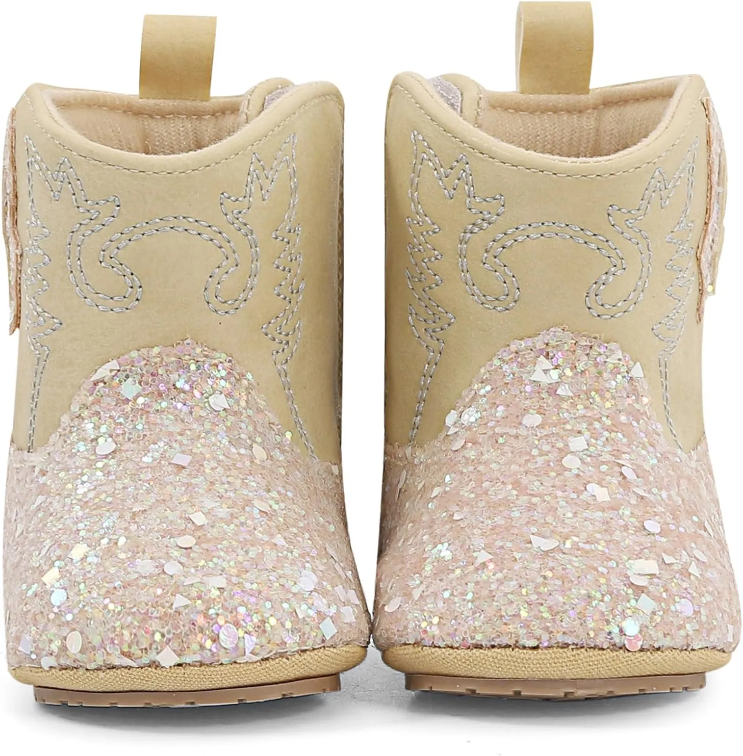 ESTAMICO Baby Girls Embroidery Western Cowgirl Boots Infant Sequin Leather Cowboy Booties Round Toe Ankle High Hook and Loop Shoes