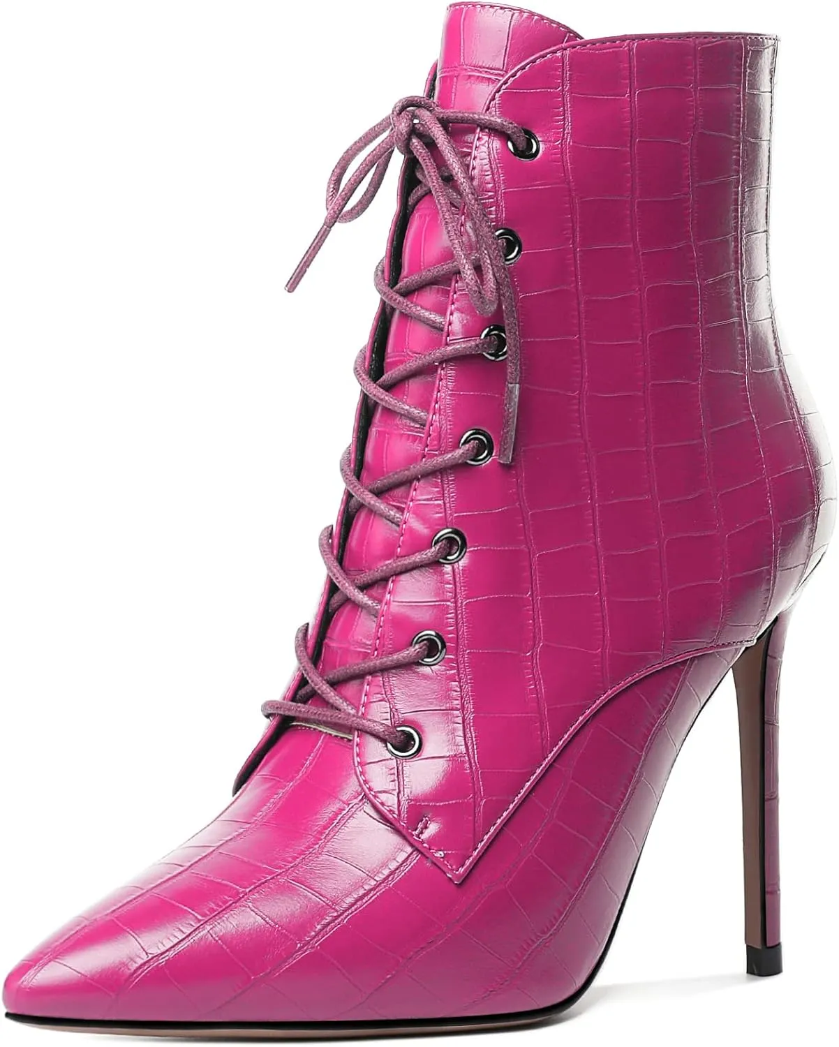 Esvowido Women's Ankle Boots Pointed Toe Stiletto High Heel Boots Side Zipper Booties Lace Up Boots Party Dressy Shoes 4 Inch