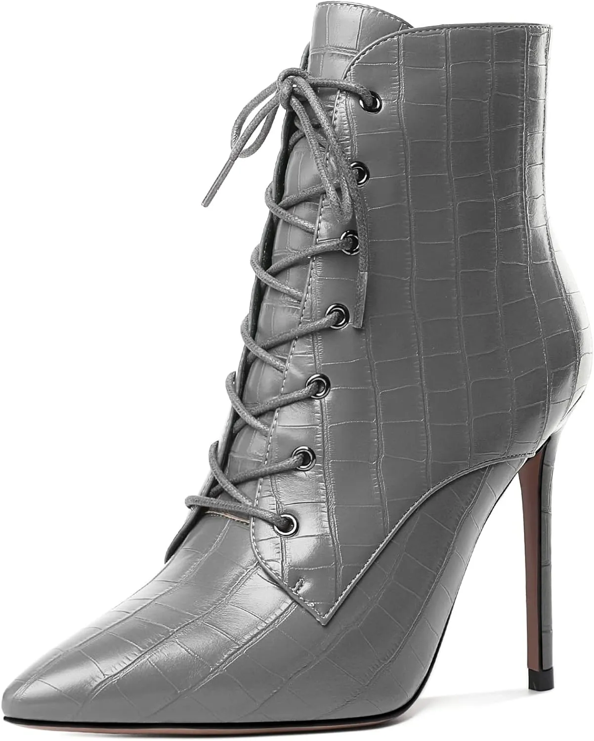 Esvowido Women's Ankle Boots Pointed Toe Stiletto High Heel Boots Side Zipper Booties Lace Up Boots Party Dressy Shoes 4 Inch
