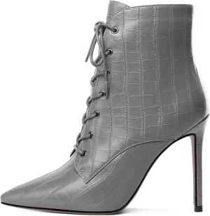 Esvowido Women's Ankle Boots Pointed Toe Stiletto High Heel Boots Side Zipper Booties Lace Up Boots Party Dressy Shoes 4 Inch